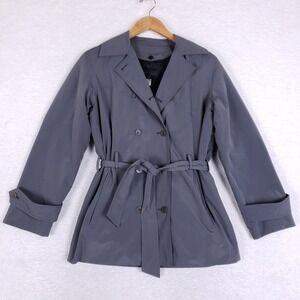 Express Trench Coat XS Gray Double Breasted Short Belted Jacket Removable Liner